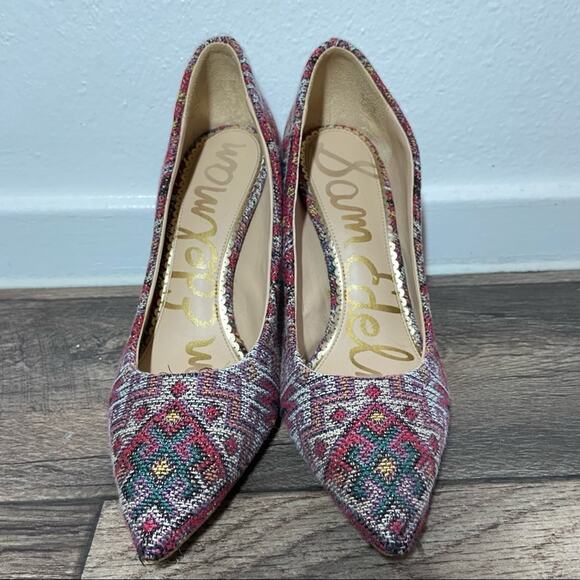 Sam Edelman Hazel Pump Pointed Toe Stiletto Heels Aztec Western Navajo Weave 7 - Picture 3 of 5